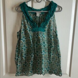 Studio M Teal and Green Patterned Blouse
